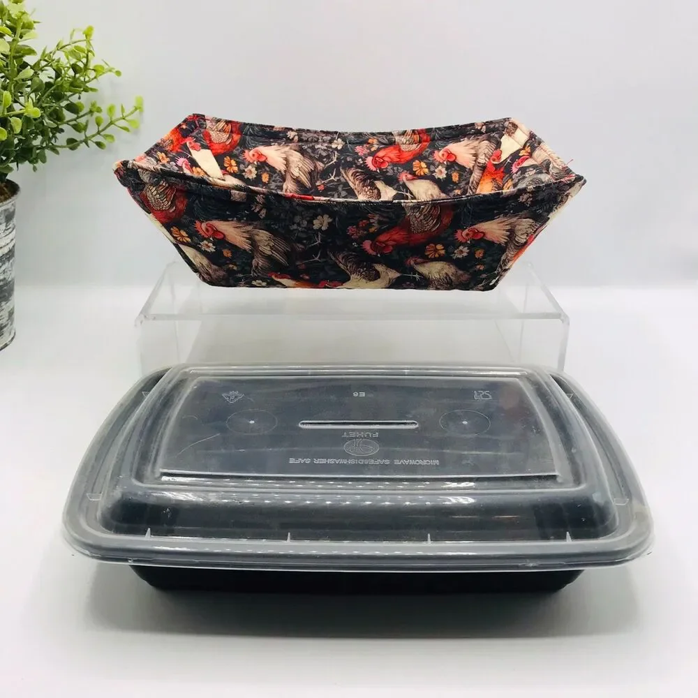 NEW! Microwave Cozy For Takeout Containers Reversible, Farmhouse Chickens
